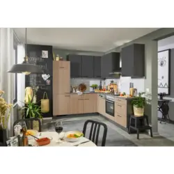 Eckk&uuml;che 225/245 cm in Graphitfarben, Eichefarben