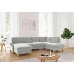 Wohnlandschaft Rochelle E in Flachgewebe Hellgrau