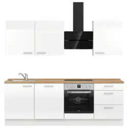 K&uuml;chenblock 240 cm in Eichefarben, Wei&szlig; Hochglanz