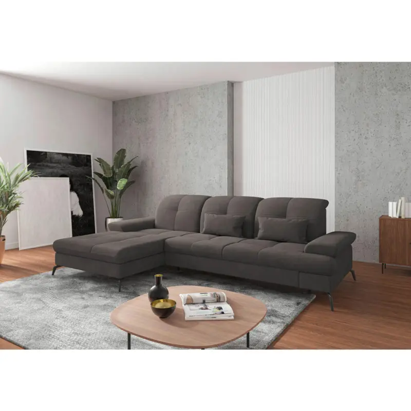 Ecksofa in Flachgewebe Graphitfarben 185/279 cm
