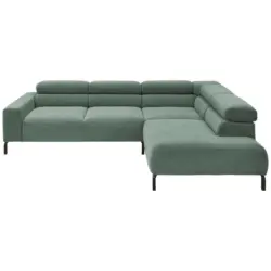Ecksofa in Feincord Gr&uuml;n 273/219 cm