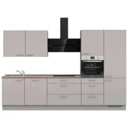 K&uuml;chenleerblock 330 cm in Grau, Eiche dunkel