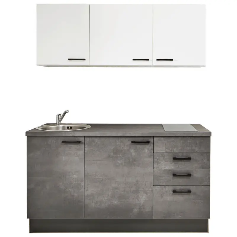 K&uuml;chenleerblock 160 cm in Graphitfarben, Wei&szlig;