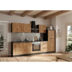 K&uuml;chenleerblock 300 cm in Graphitfarben, Eiche Wotan