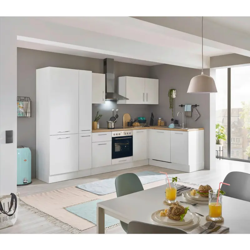 Eckk&uuml;che 310/175 cm in Wei&szlig;, Eiche Artisan