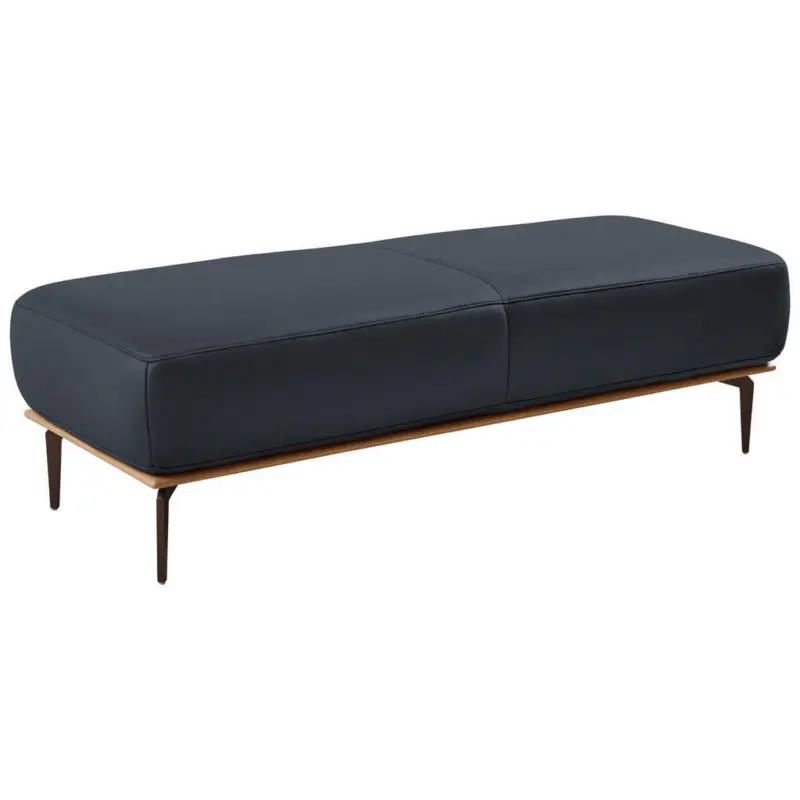 Hocker in Holz, Leder Dunkelblau