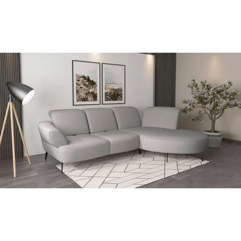 Ecksofa Dance E in Flachgewebe Hellgrau 313/208 cm
