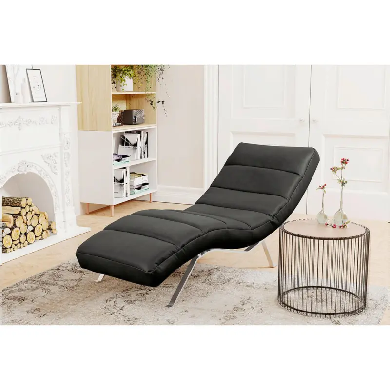 Relaxliege in Echtleder Schwarz