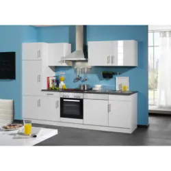 K&uuml;chenleerblock 280 cm in Wei&szlig;, Wei&szlig; Hochglanz