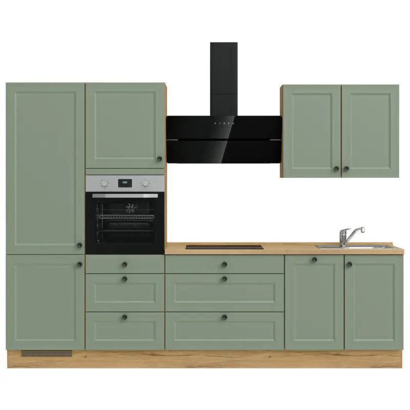 K&uuml;chenleerblock 300 cm in Gr&uuml;n, Eichefarben