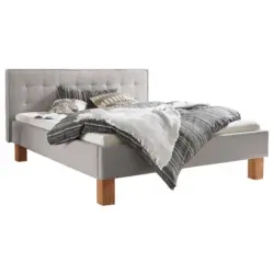 Polsterbett gepolstertes Kopfteil Grau, Buchefarben 180/200 cm