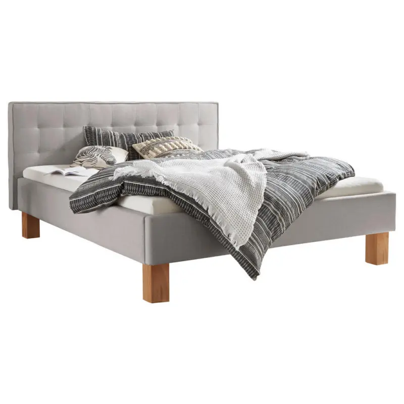 Polsterbett gepolstertes Kopfteil Grau, Buchefarben 180/200 cm