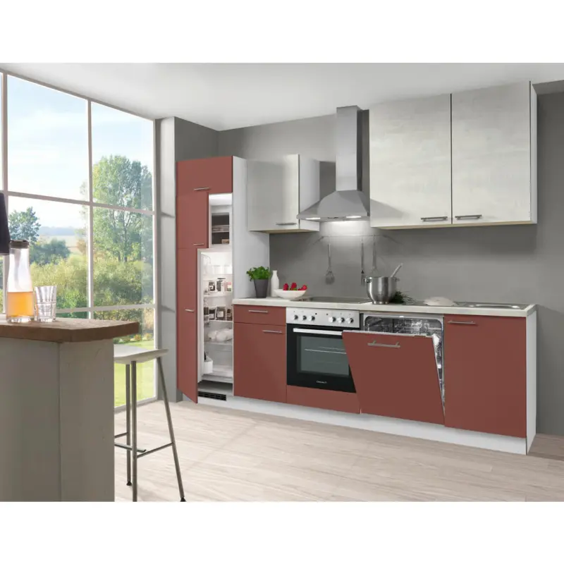 K&uuml;chenblock 280 cm in Rot, Wei&szlig;