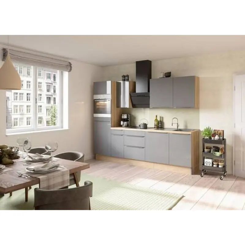 K&uuml;chenblock 270 cm in Anthrazit, Eichefarben