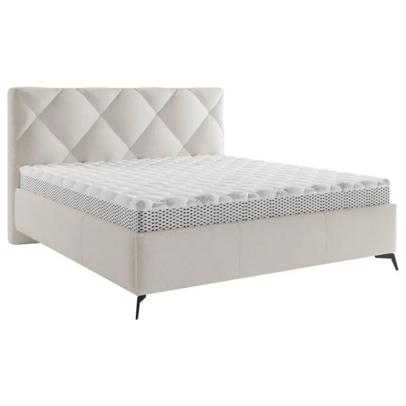 Polsterbett gepolstertes Kopfteil, Lattenrost Creme 140/200 cm