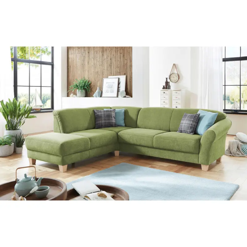 Ecksofa in Flachgewebe Gr&uuml;n 212/257 cm