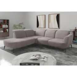 Ecksofa ZOE E in Chenille Silberfarben 267/300 cm