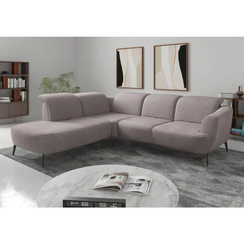 Ecksofa ZOE E in Chenille Silberfarben 267/300 cm
