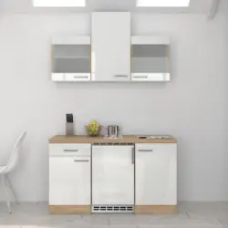 K&uuml;chenblock in Sonoma Eiche, Wei&szlig; Hochglanz