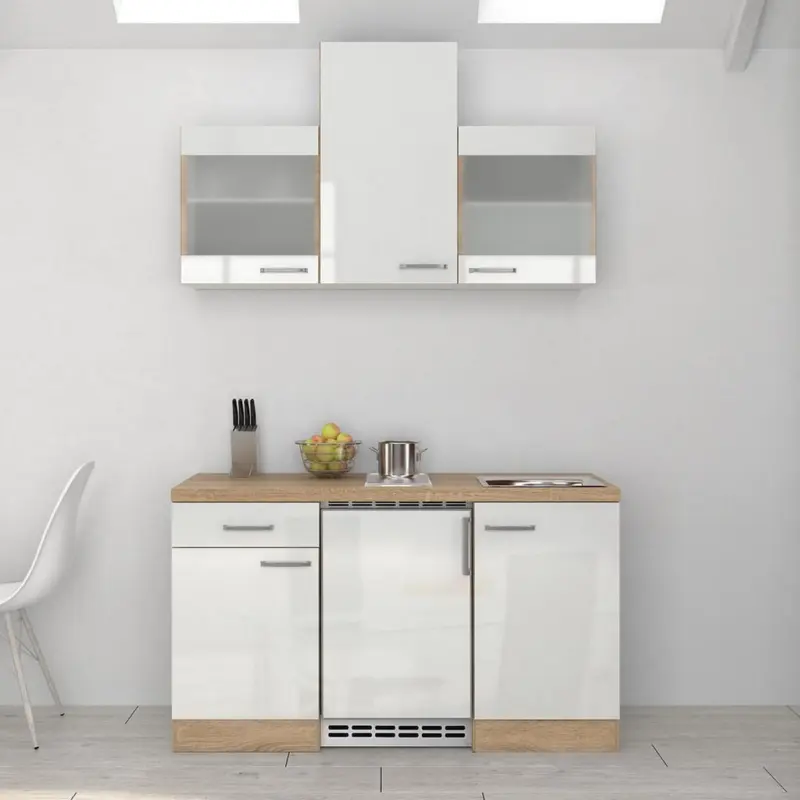 K&uuml;chenblock in Sonoma Eiche, Wei&szlig; Hochglanz