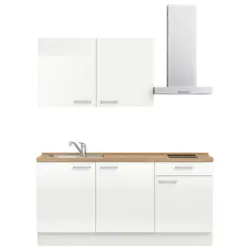 K&uuml;chenleerblock 180 cm in Eichefarben, Wei&szlig; Hochglanz