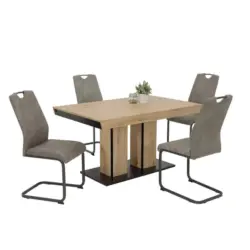 Tischgruppe in Metall, Textil, Holzwerkstoff Grau, Eiche Artisan