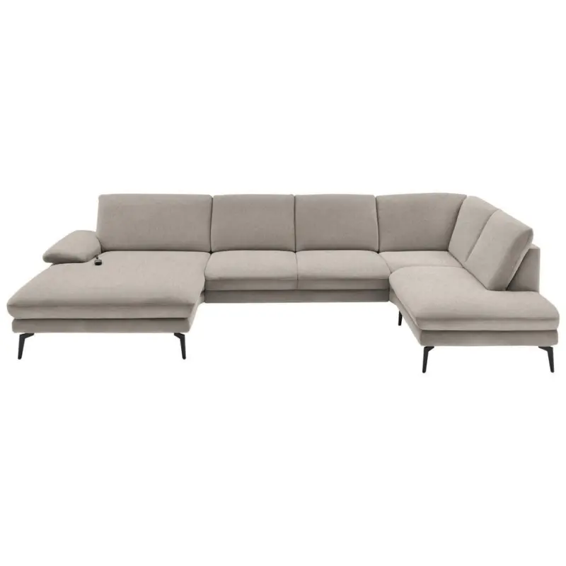 Wohnlandschaft in Webstoff Hellbraun