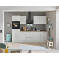 K&uuml;chenblock 270 cm in Wei&szlig;, Eiche Artisan