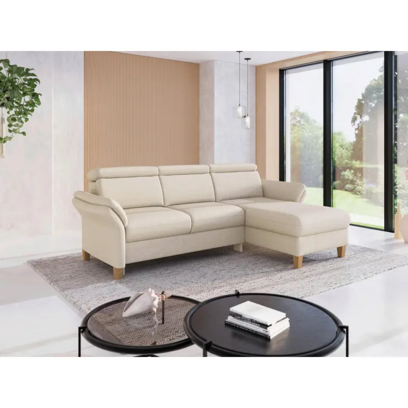 Ecksofa Glendale E in Flachgewebe Creme 253/166 cm