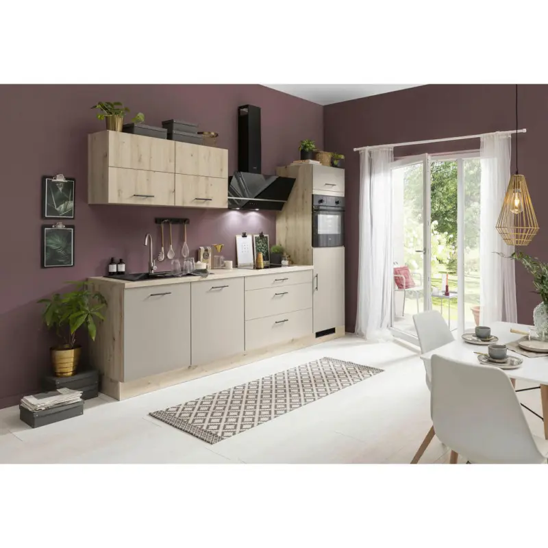 K&uuml;chenleerblock 280 cm in Eichefarben, Hellgrau