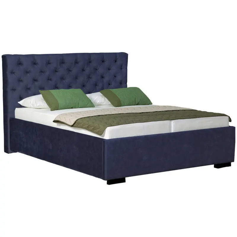Polsterbett gepolstertes Kopfteil, Bettkasten, Lattenroste Dunkelblau 180/200 cm