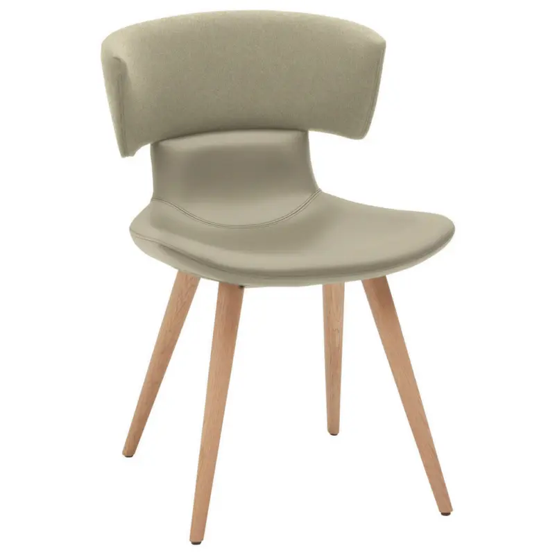 Stuhl in Holz, Textil, Leder Naturfarben, Eichefarben