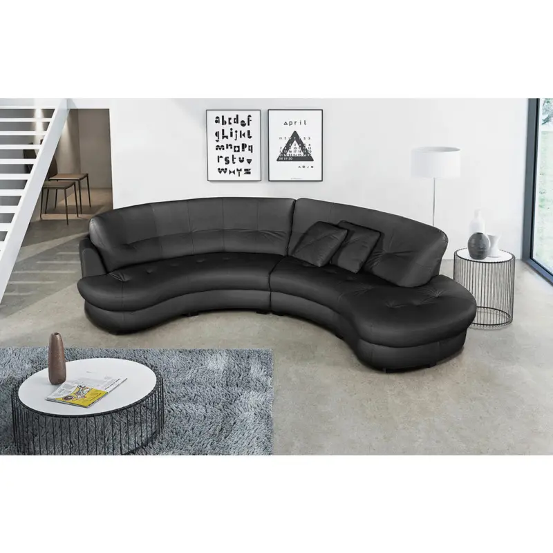 Ecksofa Bretania in Lederlook Echtleder Schwarz 300/113 cm
