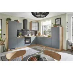 Eckk&uuml;che 305/285 cm in Gr&uuml;n, Eichefarben