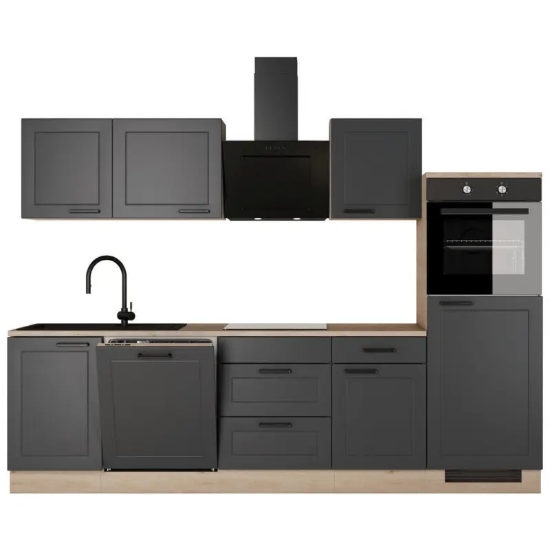 K&uuml;chenleerblock 280 cm in Anthrazit, Eichefarben