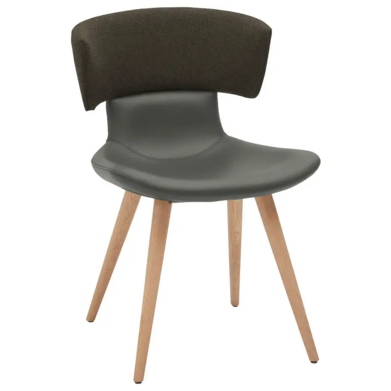 Stuhl in Holz, Textil, Leder Grau, Eichefarben