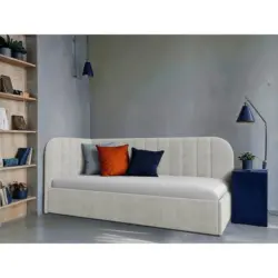 Polsterbett gepolstertes Kopfteil, Lattenrost, Bettkasten Beige 90/200 cm