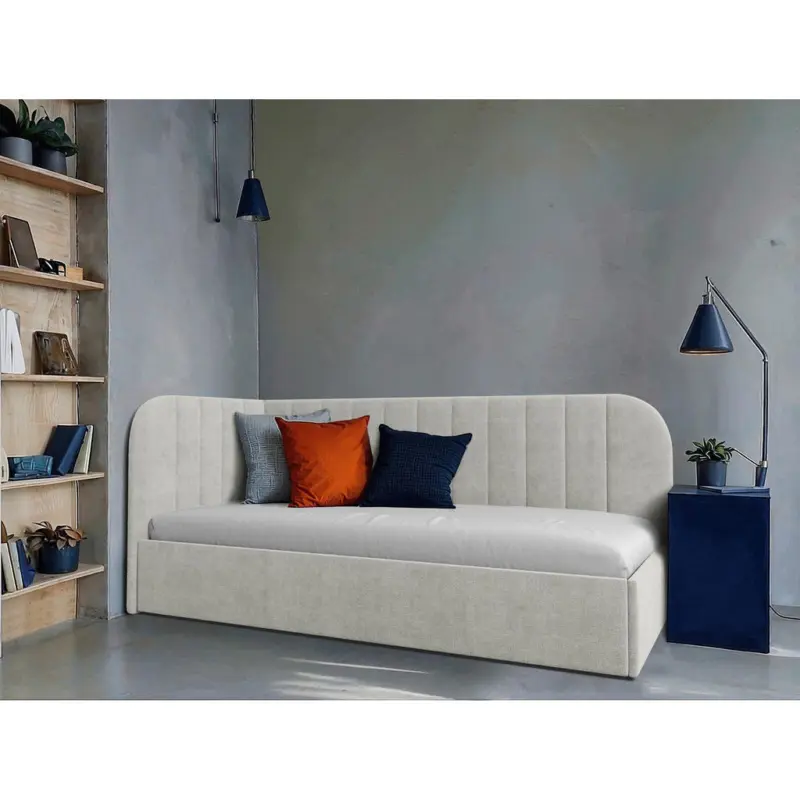 Polsterbett gepolstertes Kopfteil, Lattenrost, Bettkasten Beige 90/200 cm