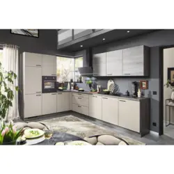 Eckk&uuml;che 245/345 cm in Creme, Eiche grau