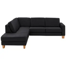 Ecksofa Valdera in Echtleder Schwarz 235/257 cm