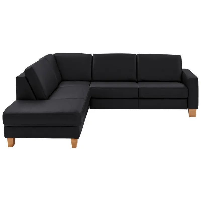 Ecksofa Valdera in Echtleder Schwarz 235/257 cm