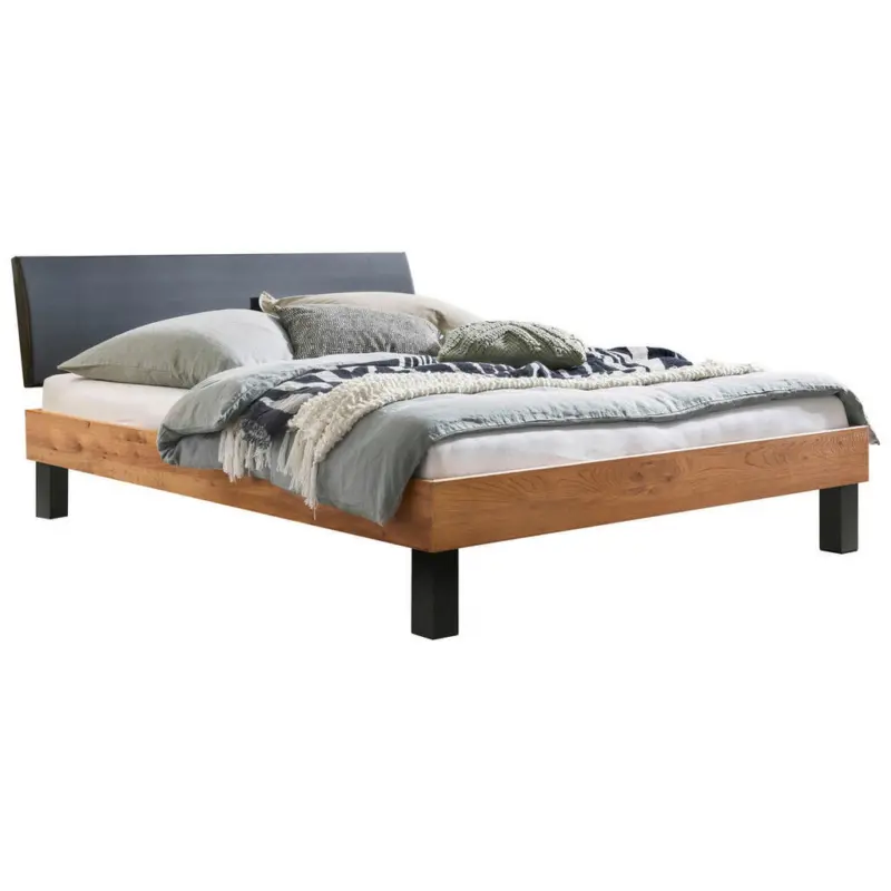 Bett 90/200 cm in Anthrazit, Wildeiche