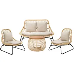 Rattan-Sitzgarnitur in Naturfarben