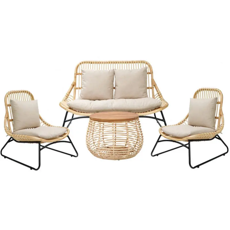 Rattan-Sitzgarnitur in Naturfarben