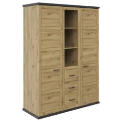 Dreht&uuml;renschrank in Eichefarben, Dunkelgrau