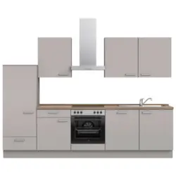 K&uuml;chenleerblock 300 cm in Grau, Eiche dunkel