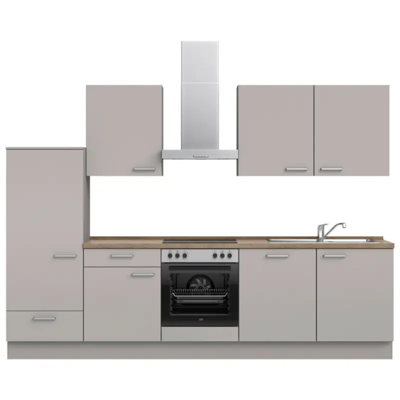 K&uuml;chenleerblock 300 cm in Grau, Eiche dunkel