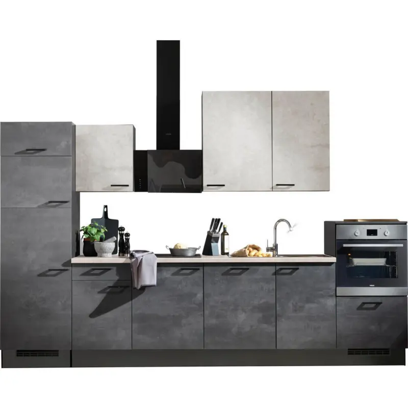 K&uuml;chenleerblock 340 cm in Graphitfarben, Wei&szlig;