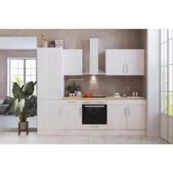 K&uuml;chenblock 270 cm in Wei&szlig;, L&auml;rchefarben