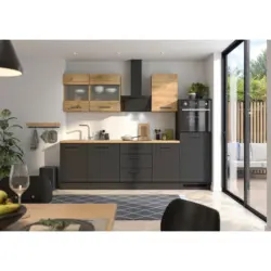 K&uuml;chenblock 280 cm in Schwarz, Eiche Artisan